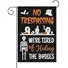 Halloween Skeleton Garden Flag - No Trespassing We're Tired of Hiding the Bodies Yard Flags Skull Ghost Burlap Double Si jjp