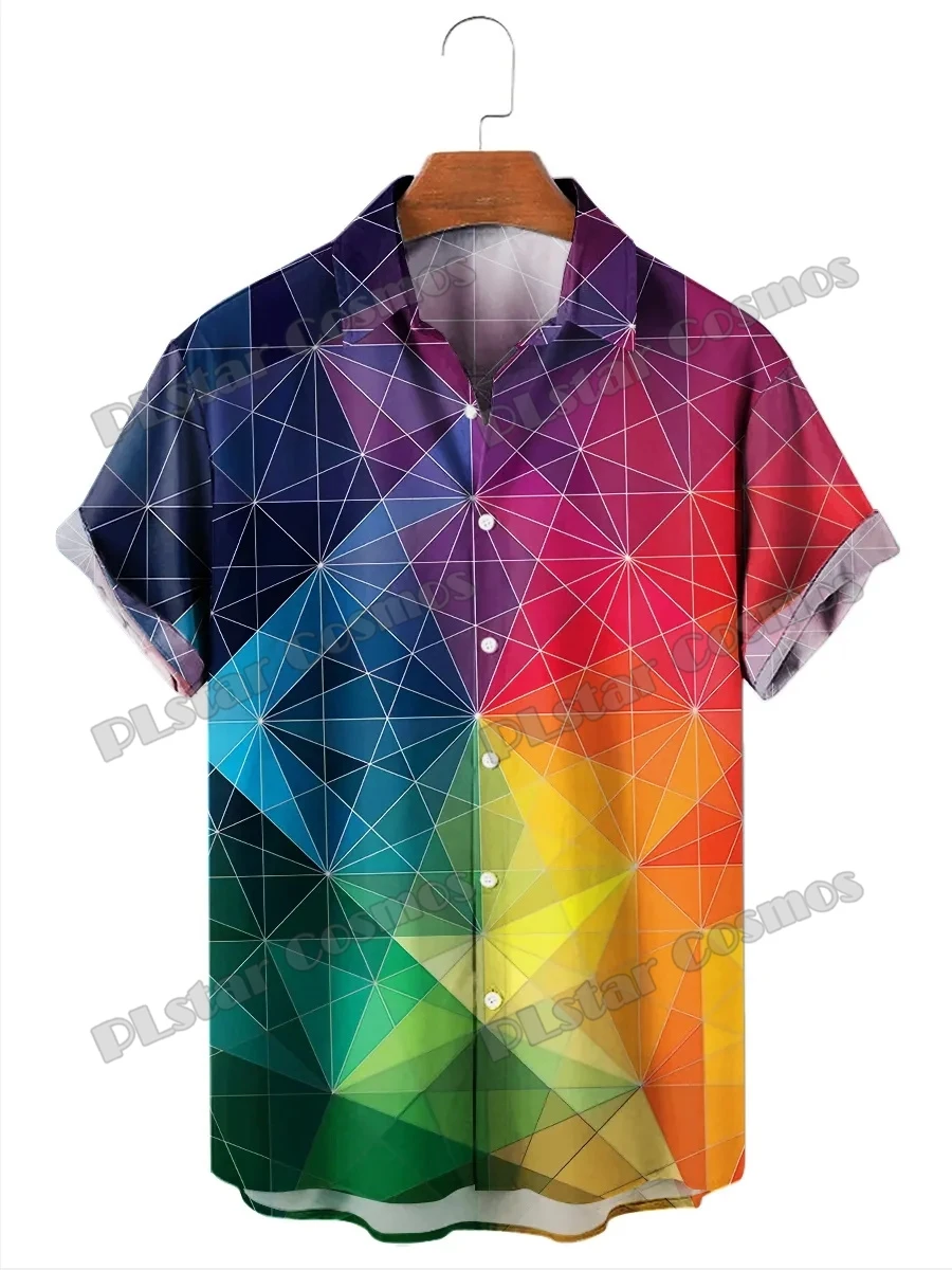 Camicia hawaiana da uomo di moda stampata in 3D geometrica arcobaleno Vintage camicie abbottonate a maniche corte Casual estive Unisex CY-52