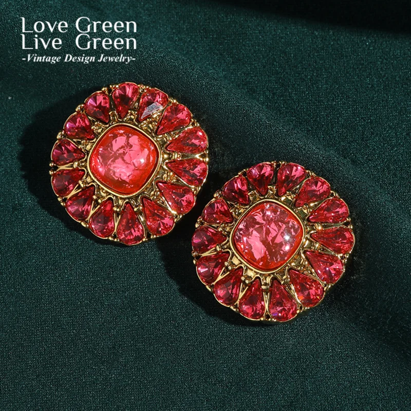 

Vintage Glass Square Pink Crystal Earrings Natural Stone Luxury Jewelry Gold Color Glaze Woman Accesories Wedding Party 2025