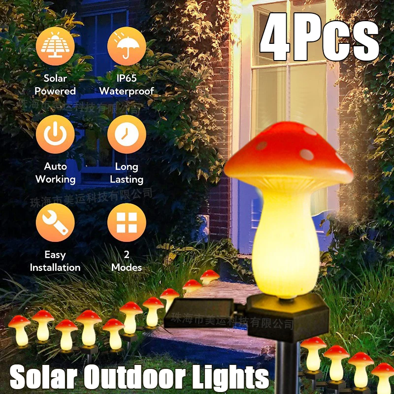 

4Pcs Solar Mushroom Floor Insert Lights Outdoor LED Waterproof Balcony Villa Lawn Garden Landscape Courtyard Festival Decor Lamp