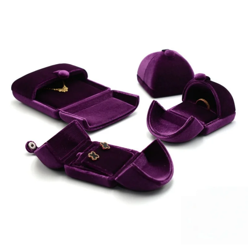 Purple Velvet Double Open Jewelry Box for Rings Earrings Necklace Bracelet, Travel Portable Storage Organizer Case