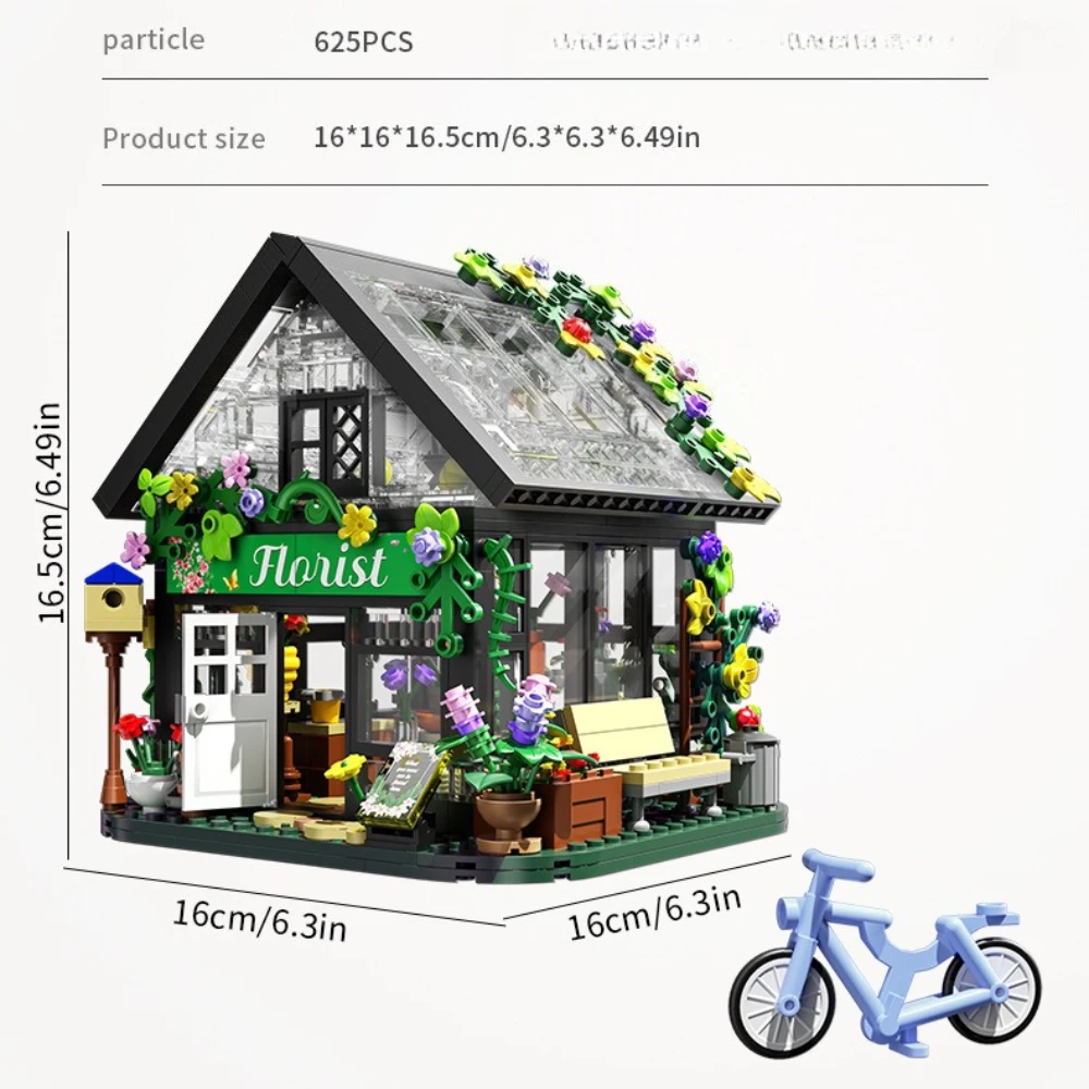 MOC Flower Store House Building Blocks Set Street View Plant Garden Hut Architecture Idea Toys Children Birthday Holiday Gifts