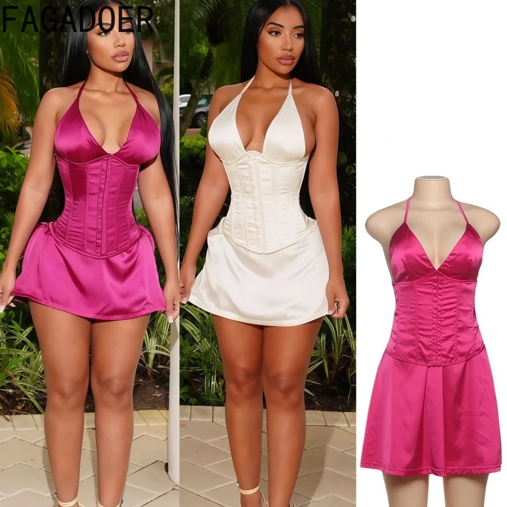 

FAGADOER Sexy Girdling Bodycon Mini Dresses Women Halter Sleeveless Backless Dress Female Midnight Clubwear Vestidos 2025 New