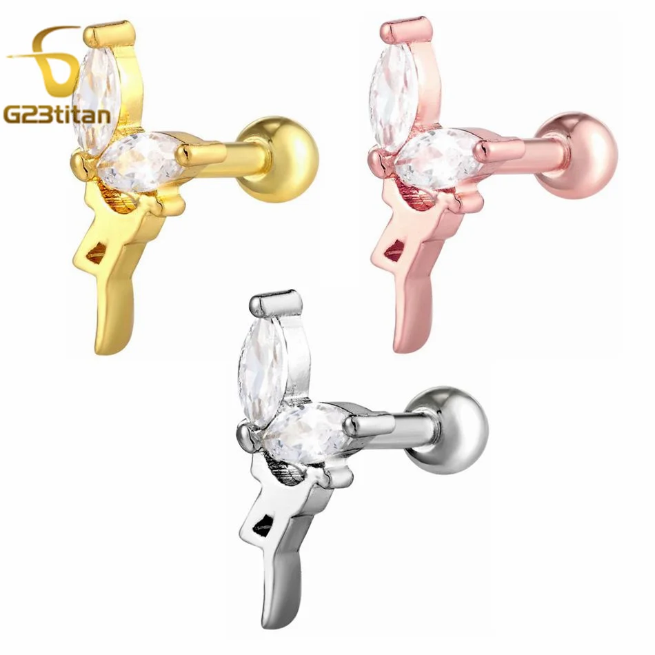 1pc Bright Crystal Ear Studs Tragus Cartilage Lobe Daith 16G Titanium Steel Zircon Piercing Anti Allergic Earrings Women Jewelry