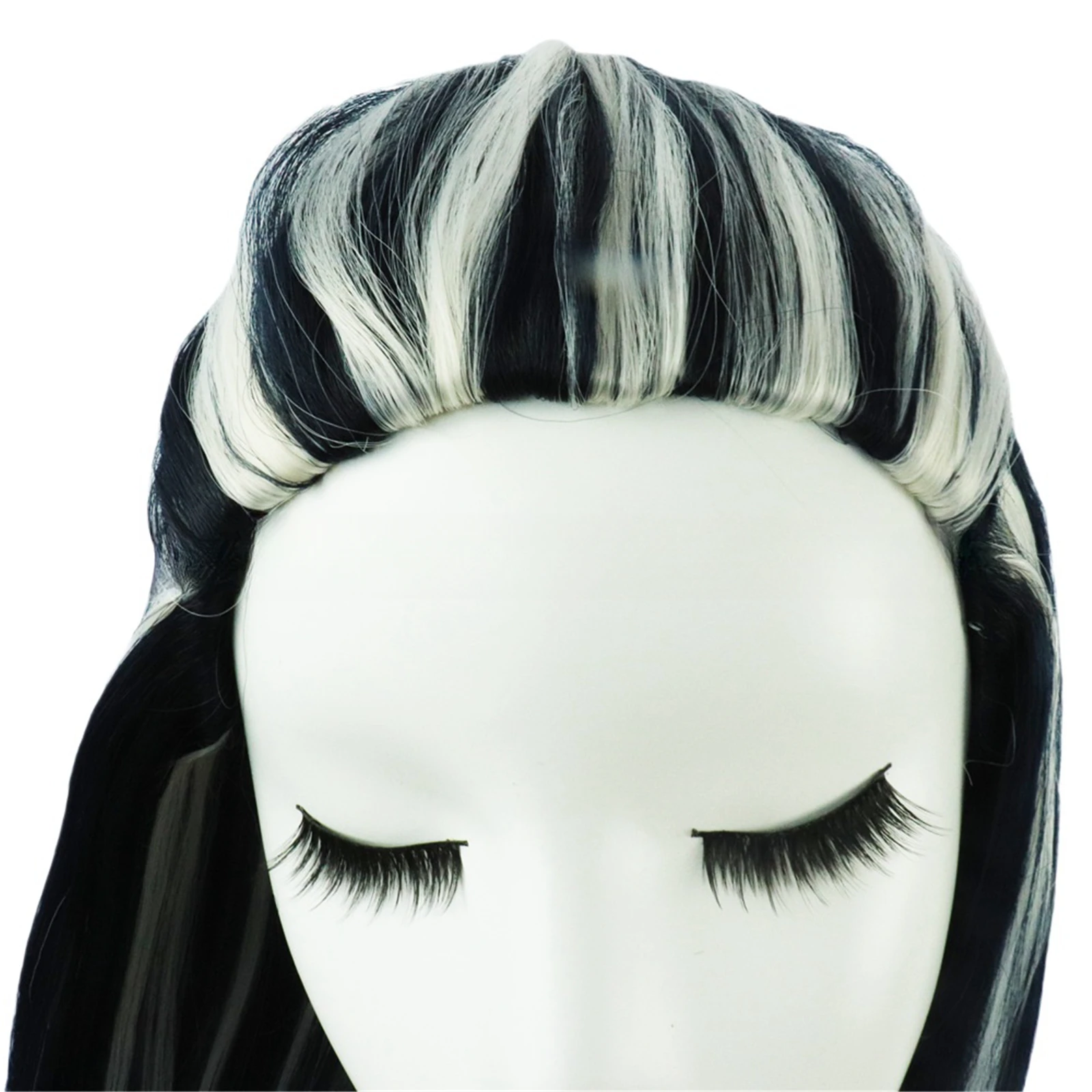 Peluca de Cosplay de Monster High Buzz Stein, juego de rol, pelo blanco y negro, para fiesta de Carnaval y Halloween