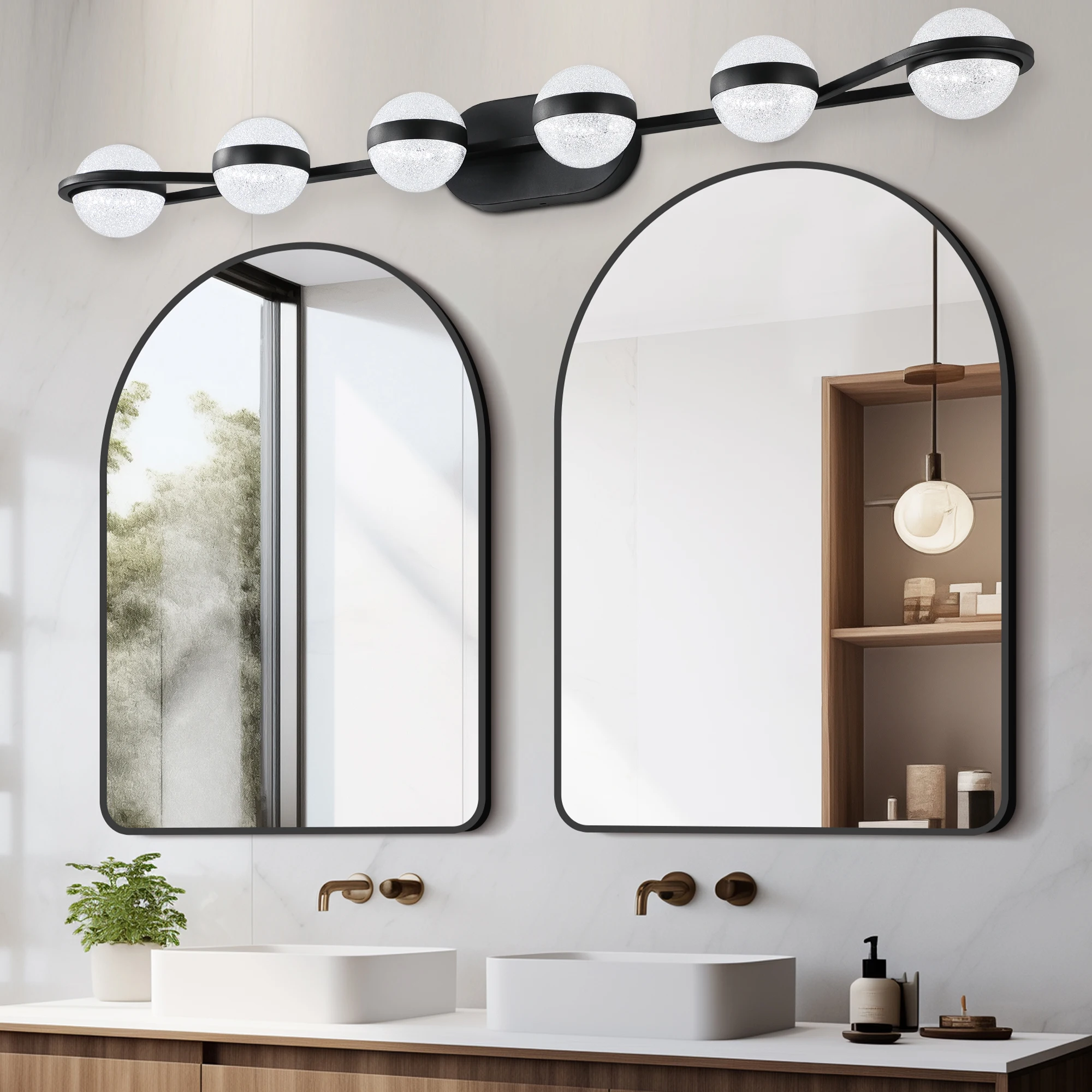 6-Light Wall Mounted Decorative Lighting Fixture, Suitable for Bathroom Vanity Mirror Black Minimalist LED Bathroom Vanity Light