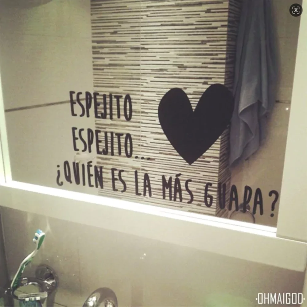 Spanish Espejito Cartoon Funny Slogan Mirror Stickers Decals Blancanieves Bathroom Washroom Home Decor