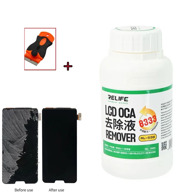 

RELIFE RL-538 OCA Efficient liquid remover Touch Screen Removing Liquids Repair Glue Fluid PCB Cleaning for Iphone Sumsung+knife