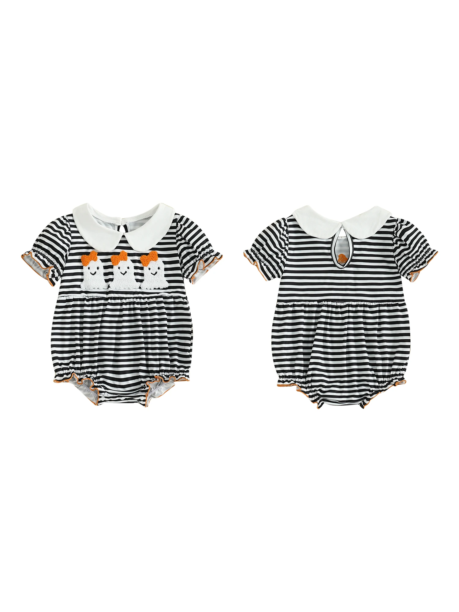 Infant Halloween Costume Short Sleeve Striped Jumpsuit with Doll Collar for Baby Girls Fall Romper Playsuit for Newborns