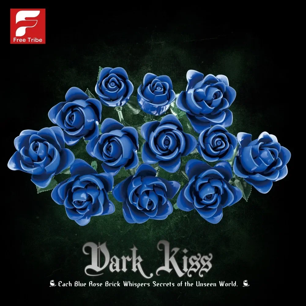 12 blocos de construção de flores de rosa azul, buquê de simulação, modelo de tijolos, ornamentos decorativos para casa, presente romântico adulto, brinquedos diy para crianças