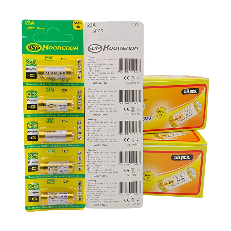 50PCS = 10 Cartão 23A 12V pilhas Alcalinas secas para a campainha, alarme de carro, walkman A23 A-23 GP-23A RV08 LRV08 E23A V23GA
