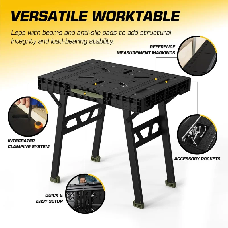 طاولة قابلة للطي، منضدة عمل محمولة قابلة للطي وسهلة التركيب ومنضدة عمل محمولة قابلة للطي خفيفة الوزن ومتعددة الوظائف