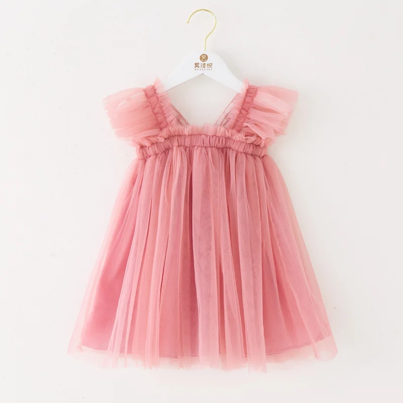 3-8Years Children Girls\' Dress Butterfly Dress For Girls Summer New Flying Sleeve Mesh Princess Dress