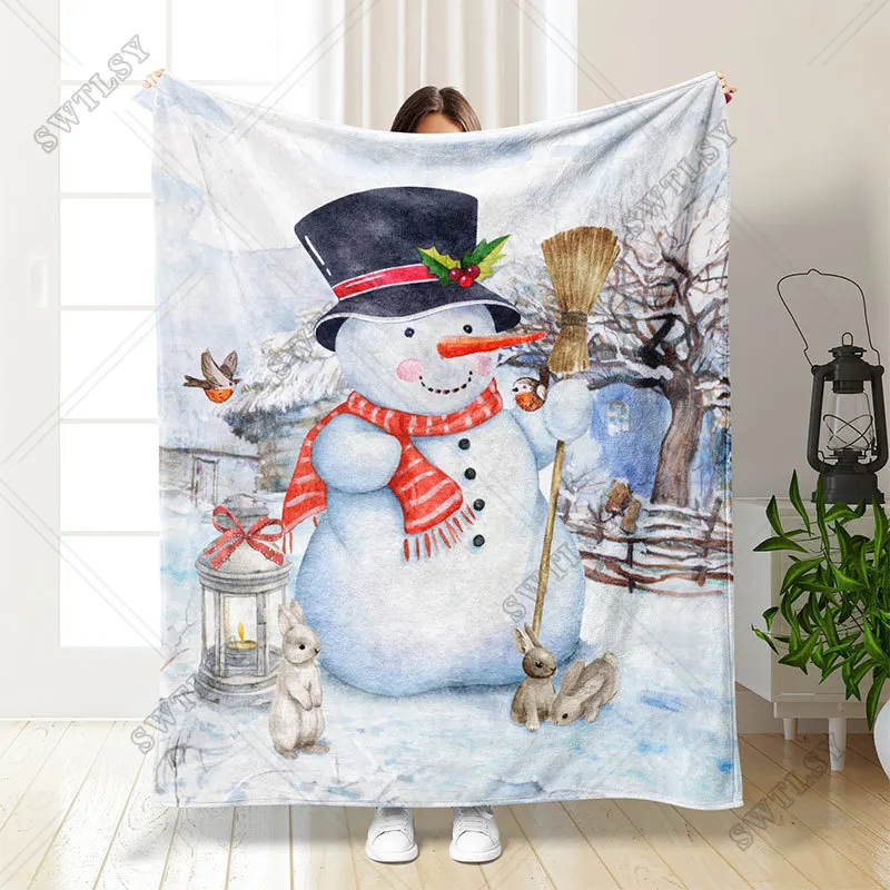 

Snowman Santa Claus Pattern Flannel Throw Blanket Super Soft Warm Cute for Christmas Decor Gifts Kids Adults King Queen Size