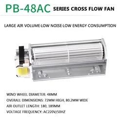 48mm diameter cross flow fan suitable for electric fireplace oven exhaust fan ball bearing brushless motor ventilator 220/120V