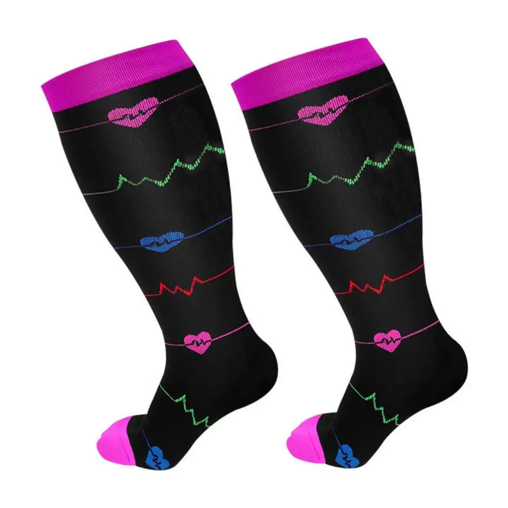 

Plus Size Compression Socks 2XL-4XL Circulation Swelling Support Knee High Stockings Heart Dots Breathable Calves Leg Stockings