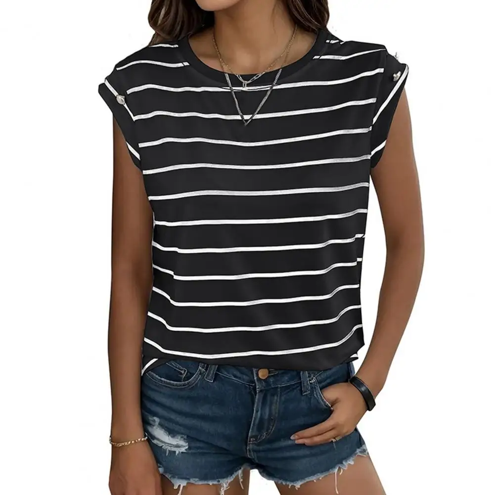 Breathable Striped T-shirt Striped Print Tunic Tops for Women Streetwear Vest with Loose Fit Summer Outfit Clothes O-neck Design