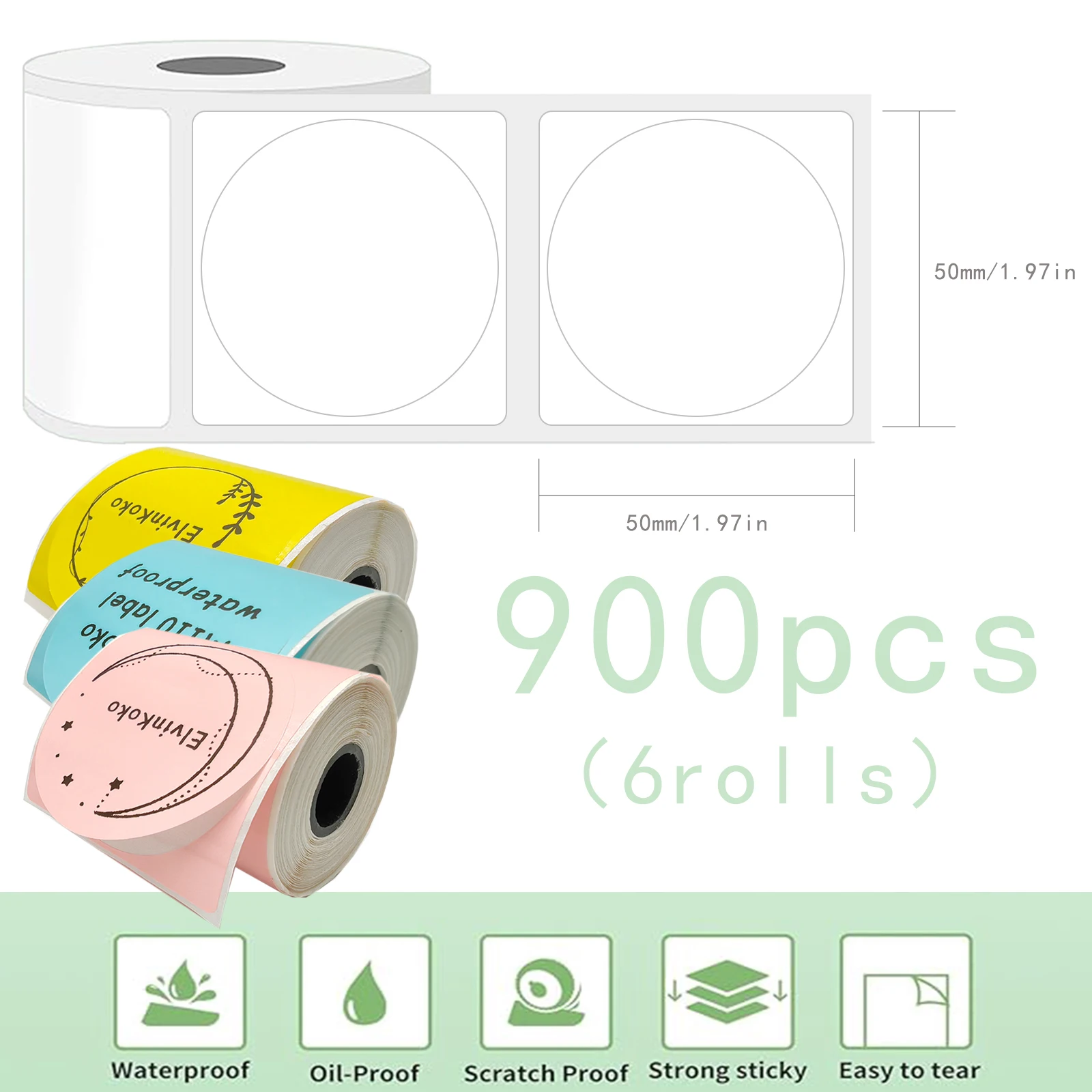 6rolls M110Thermal Labels Round1.96（50mm） Waterproof Circle Sticker for E210 P50 P1 DP30S M220Labels