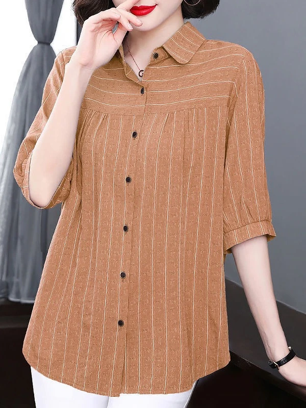 

Slimming plus Size Women's Shirt Korean Style Button up Casual Summer Top Large Clothes Conceal Meat Seven Sleeve Shirt