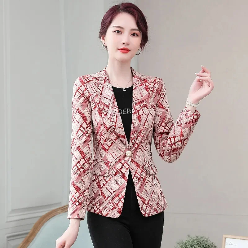 Large size women's plaid small suit jacket 2023 spring and autumn new high-end short suit top