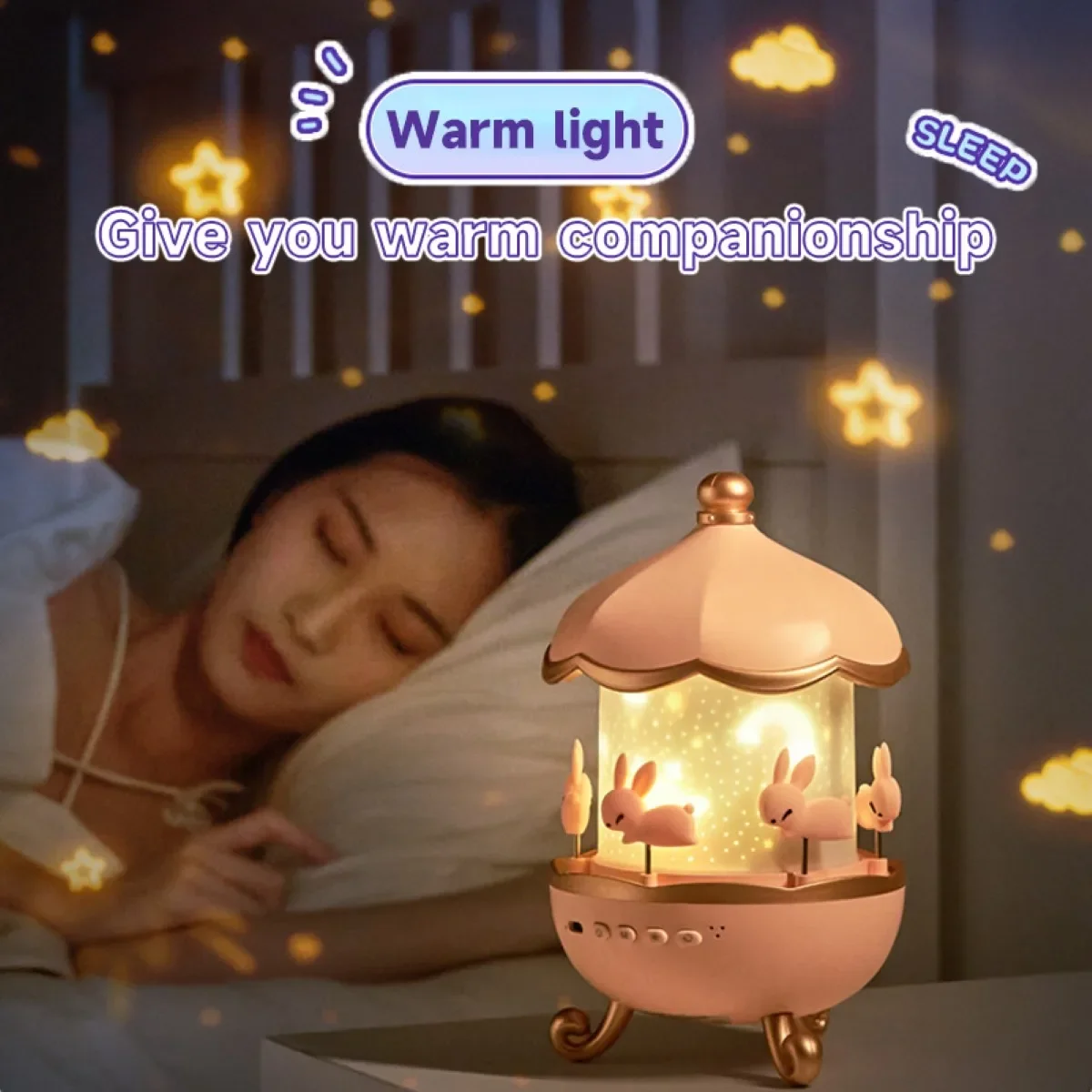 Night Lights Bedroom Starry Sky Projector Bluetooth Speaker Rabbit Table Desk Lamp Bedside Decor for Kids Baby Birthday Gift