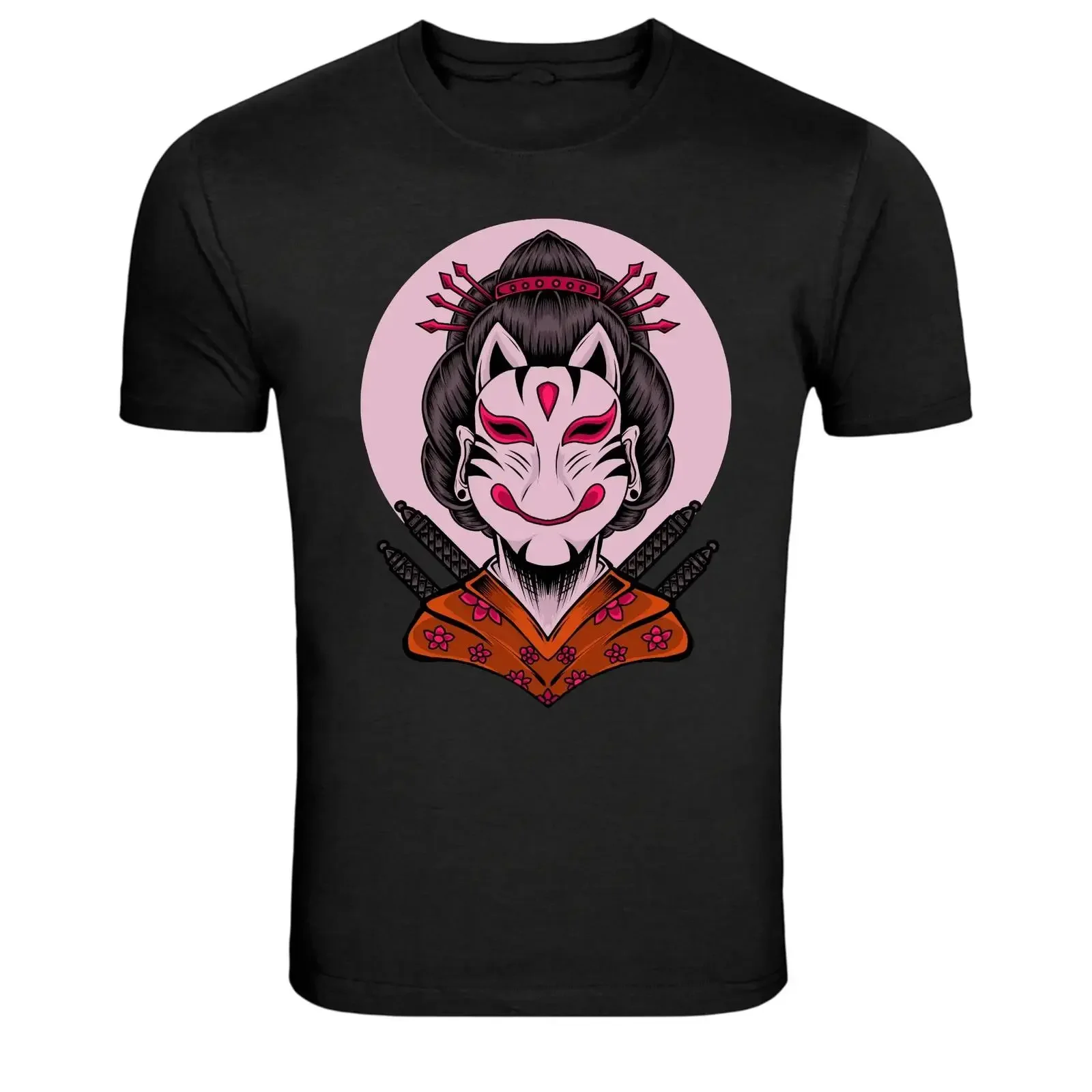 Japanese Fox Mask Geisha Samurai Style T Shirt vintage Washed Stylish Comfortable streetwear Breathable Slightly Soft Unisex