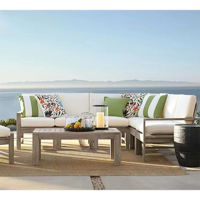 All-weather solid teak furniture, any combination of outdoor combination sofa, luxury L-shaped sofa garden set