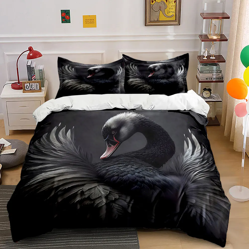 Elegant black swan with spread wings Print Bedding Set 1Duvet Cover 2 Pillowcases for Adult and Children Luxury Gift Full Size