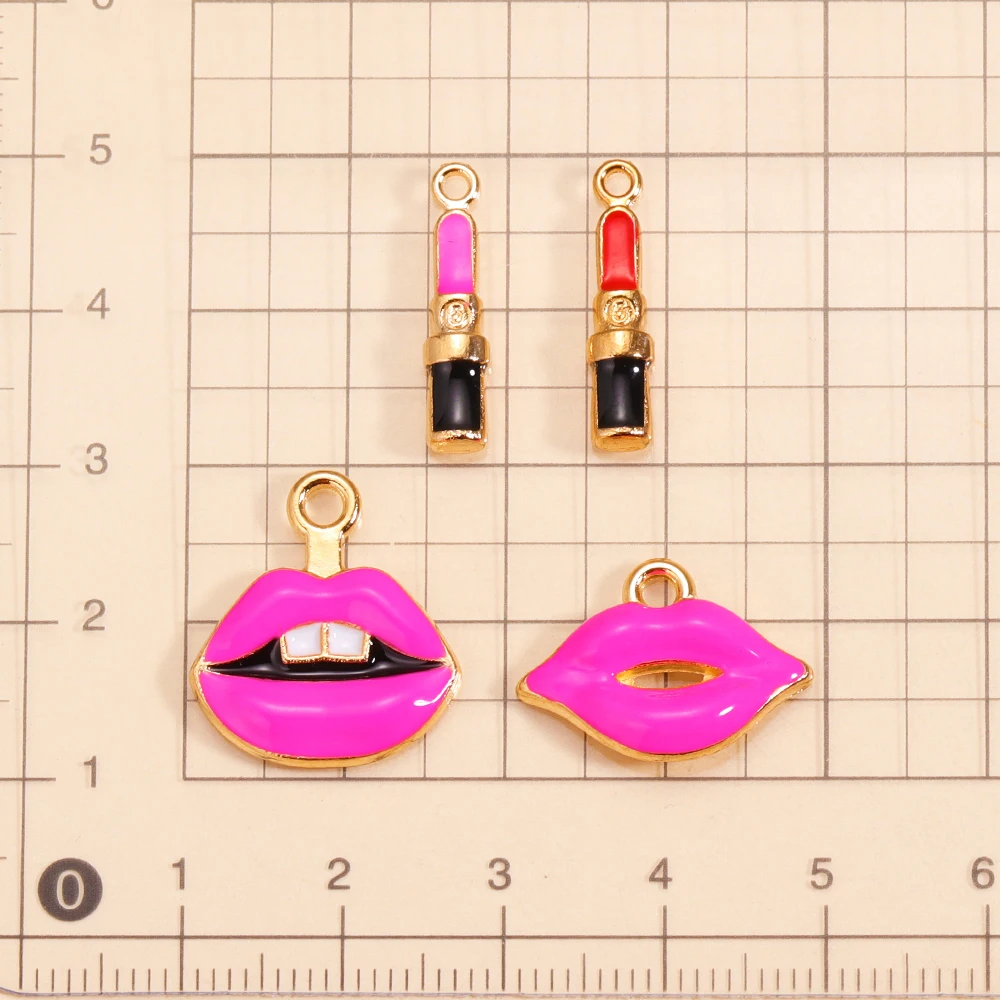 10Pcs Cute Enamel Women Lips Lipstick Charms Pendants For Jewelry Making Handmade Earrings Necklaces DIY Crafts Accessories
