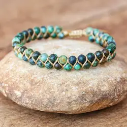 Double Layer Natural Stone African Japser Bracelets Women Men Bohemia Yoga Charm Macrame Chakra Bracelet Healing Jewelry
