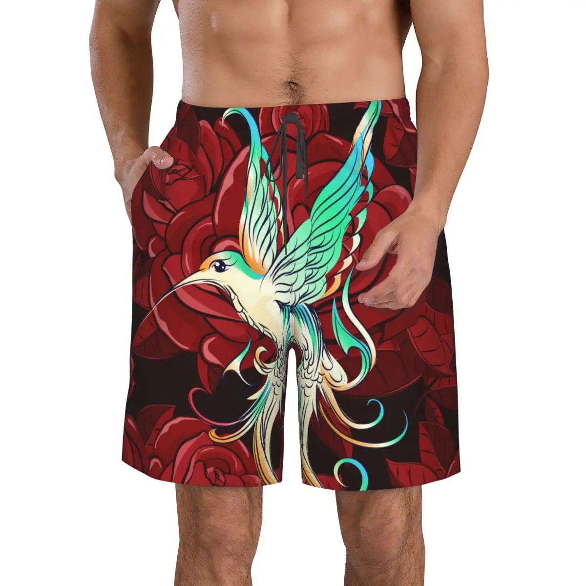 

Колибри на розовом фоне, мужской купальник, плавки-боксеры, пляжные быстросохнущие шорты для плавания