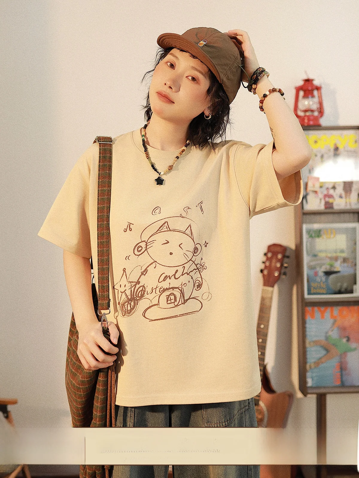 

Оригинальная женская футболка Aita Stu Casual в японском стиле, свободного кроя, с коротким рукавом, из чистого хлопка, с мультяшным принтом, универсальная