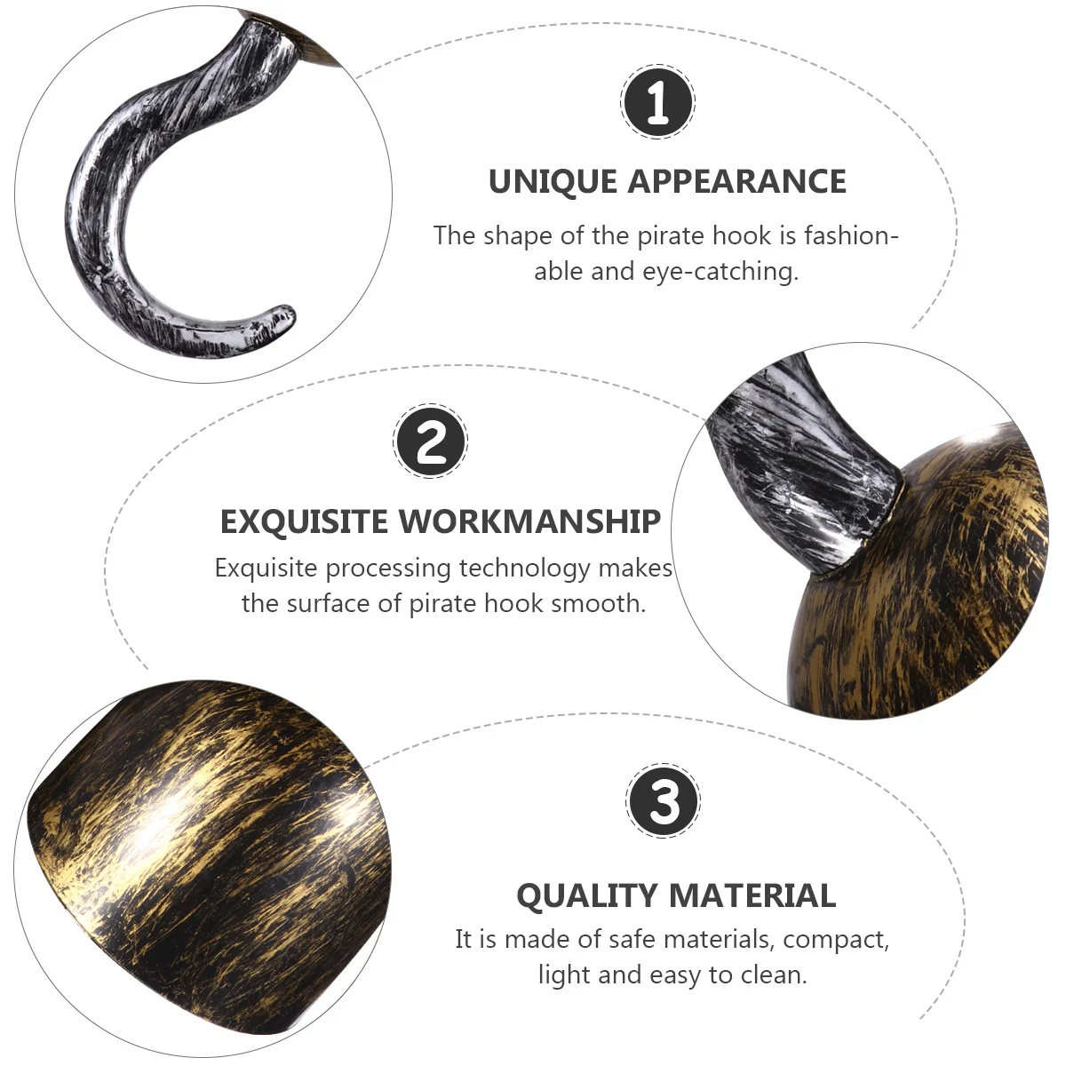 3 قطع من قفازات خطاف القراصنة تحاكي البرونزية، إكسسوارات تنكرية خفيفة الوزن لديكور الهالوين، خطافات قرصان بلاستيكية واقعية