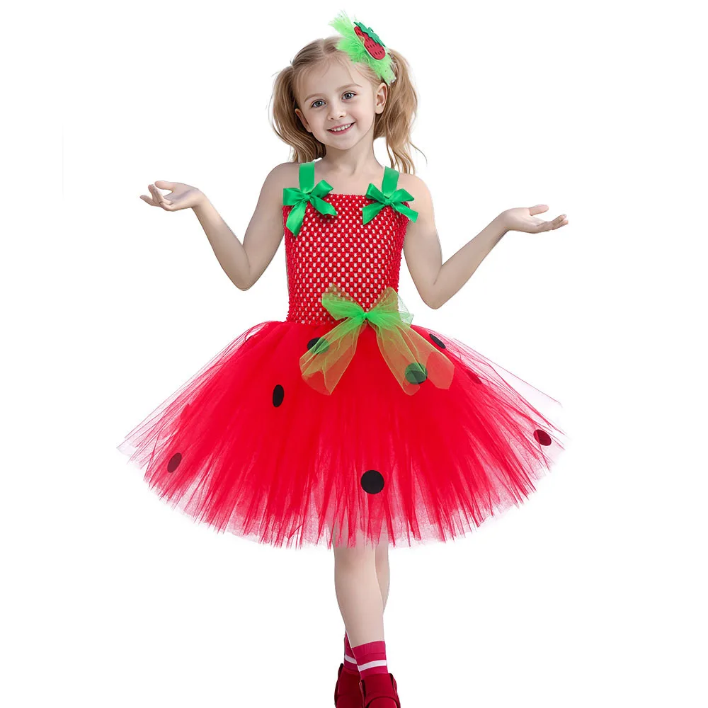 Niedliches Baby-Ballett-Tutu, Erdbeer-Spitzen-Prinzessinnenkleid, Kinder-Geburtstagskostüm, Rollenspiel-Wassermelonen-Weihnachtskleid, Geschenk – Detail 12