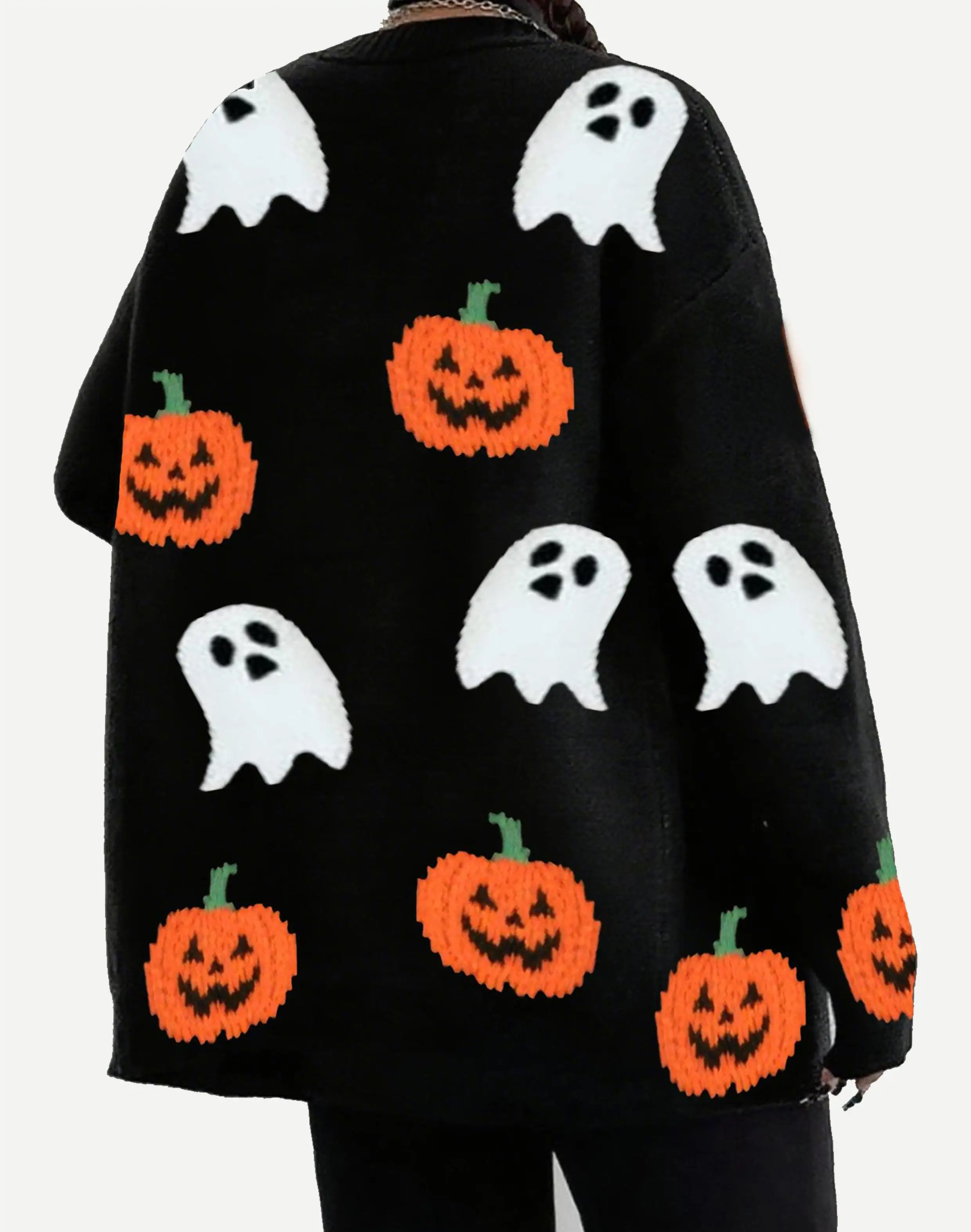 Pumpkin Patterned Knitted Pullovers Halloween Festival Loose Fit Long Sleeve Sweater Autumn Winter O Neck Cardigan Jumpers