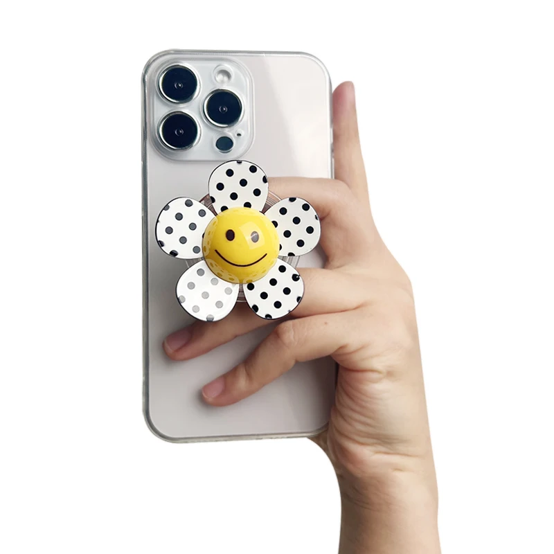nuova griglia plover case telefoni cellulari Supporto per impugnatura stent pigri fiore sorridente impugnatura per telefoni desktop in stile bianco nero