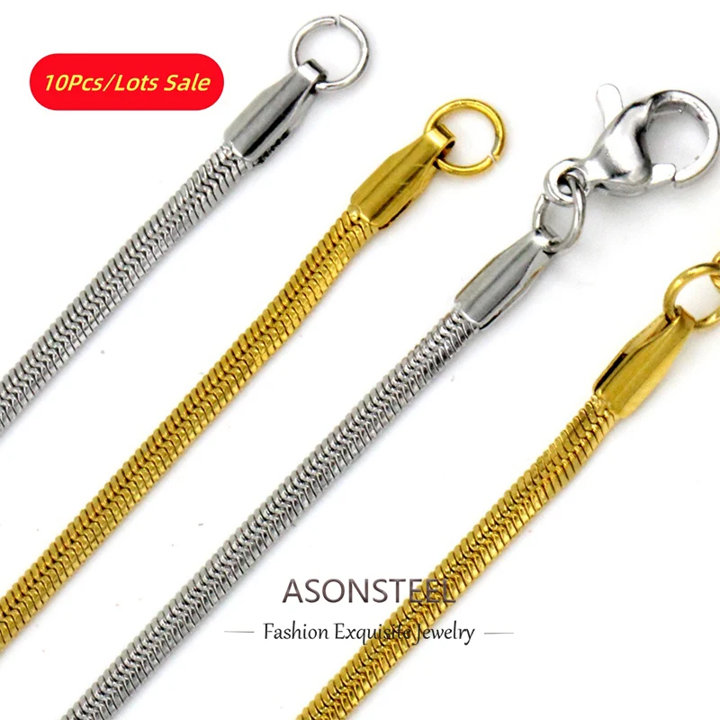 ASONSTEEL 10Pcs/Lots 2mm Width Snake Chain Necklace Stainless Steel Choker For Women Men Bulk Basic DIY Accessories Wholesale