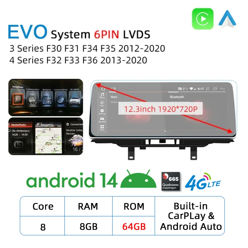 12.3 ディスプレイ CarPlay Androidauto  F30系 12.3inch Carplay Screen For BMW 3 4 Series F30 F31 F34 F35 F32 F33