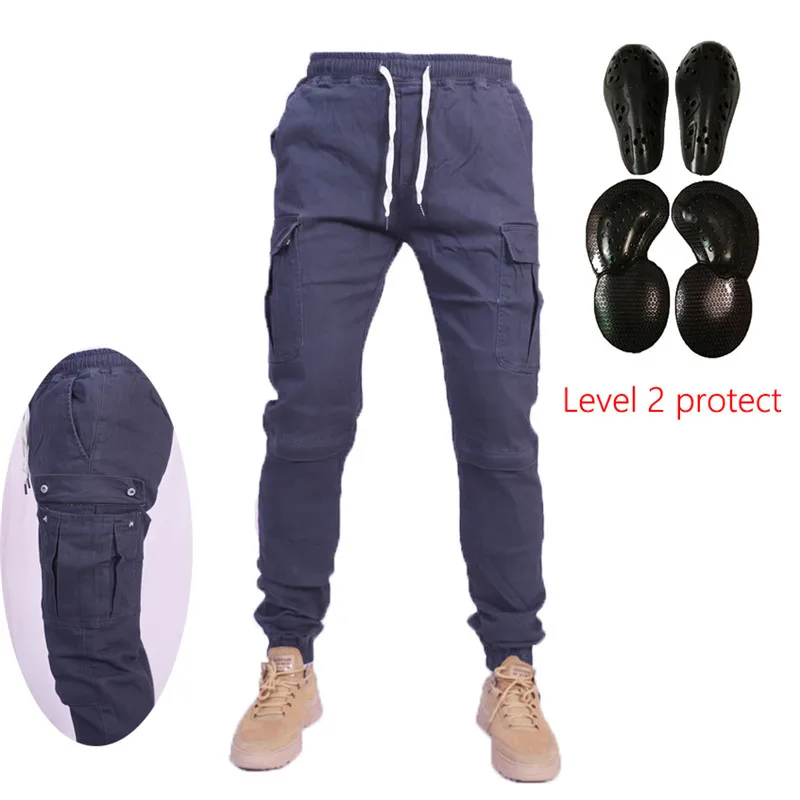 Jeansbroek voor motorrijden, elastische taille en enkelgebonden casual broek, zacht en casual inzetuitrusting op heupen en knieën