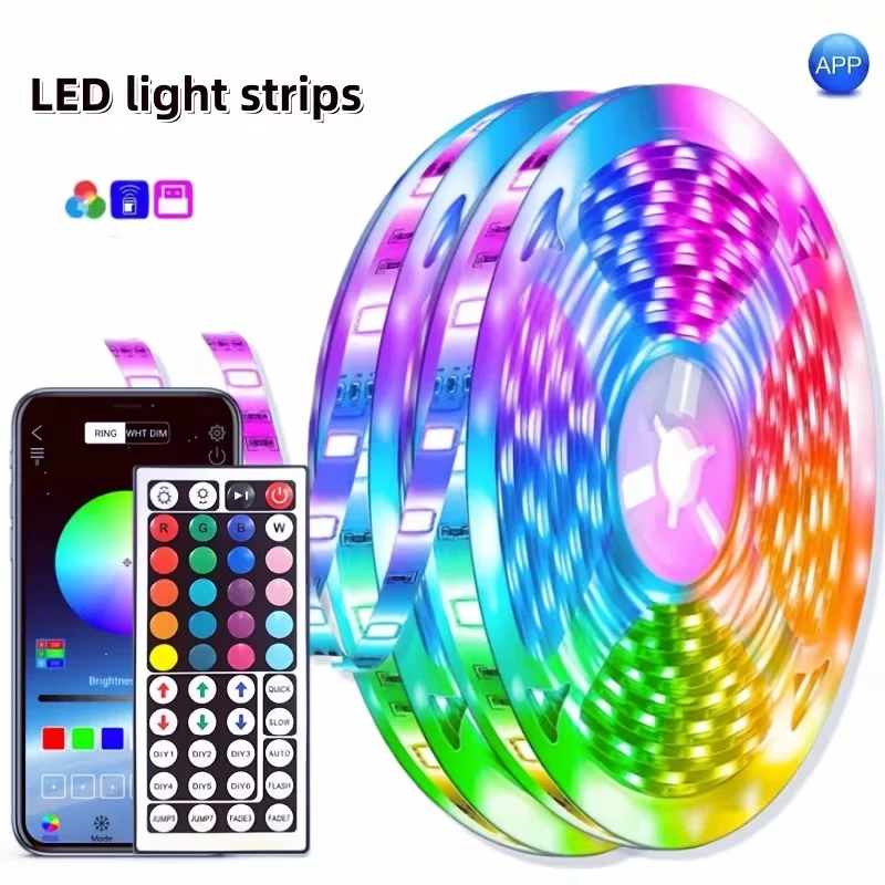LED Strip Lights, 44key Remote and App Control  Adjustable Brightness Music Sync Gaming LED Light Strip for Bedroom Living Room