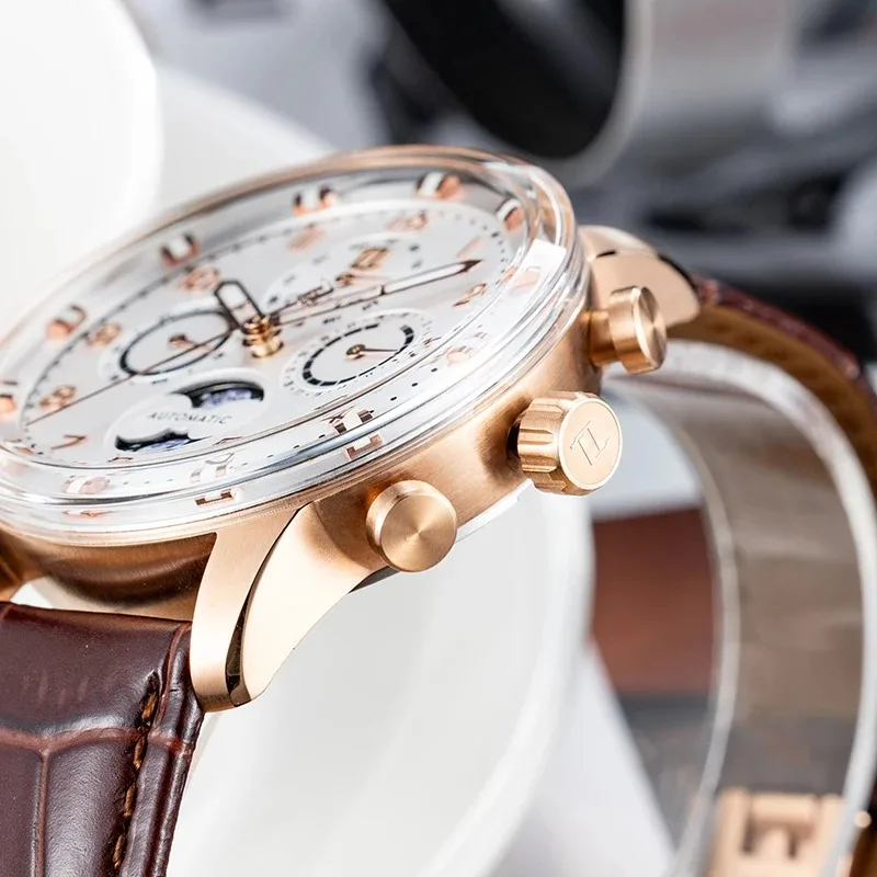 OBLVLO Men Automatic Watch 42mm Moonphase Mechanical Wristwatch Waterproof Luminous Multi-Dial Month Week Date view 6