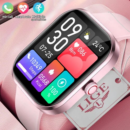 LIGE-reloj inteligente rosa para mujer, pulsera deportiva con llamadas, Bluetooth, Monitor de salud para Android e IOS, regalo de música
