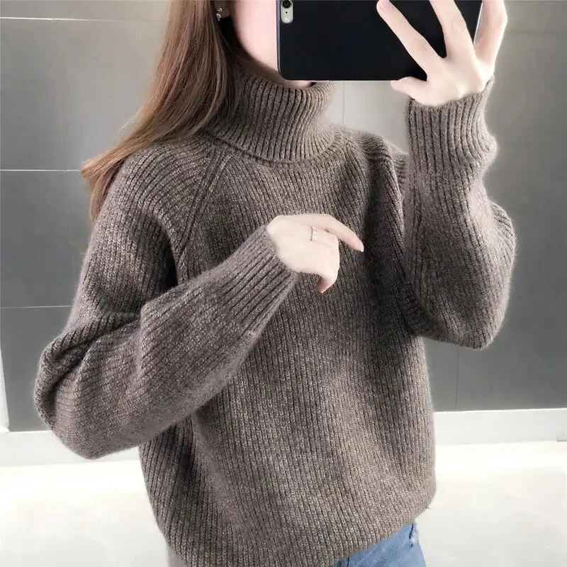 High Neck Sweater Women Autumn Winter Paired With Thicken Knit Base Pullover Female 2023 New Loose Korean Warm Sweatershirt