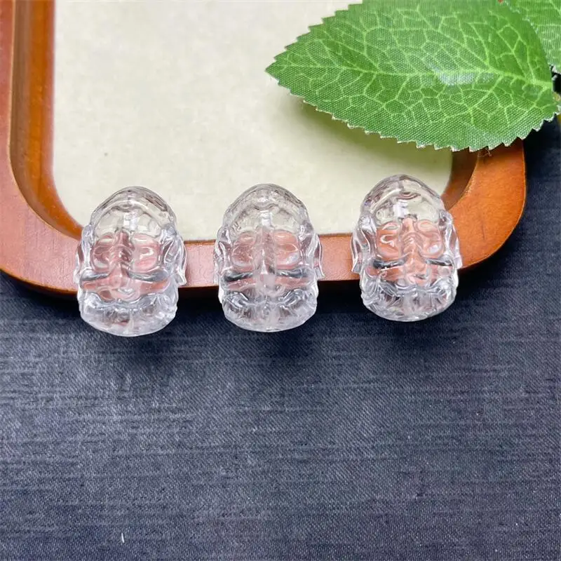 5PCS Natural Clear Quartz Ganesha Carving Healing Reiki With Hole Fashion Fengshui Jewelry Gemstone Gift 24MM