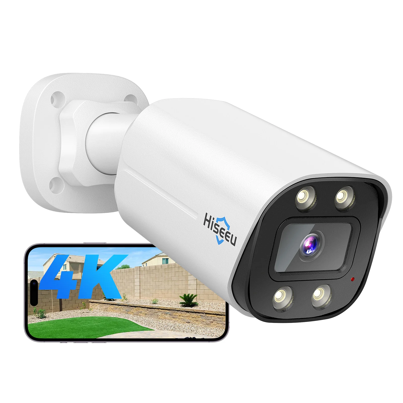 

Hiseeu 4K 8MP IP67 Poe Outdoor Home Color Night Vision Intelligent IP Network Cctv Security POE Camera 4K 8MP