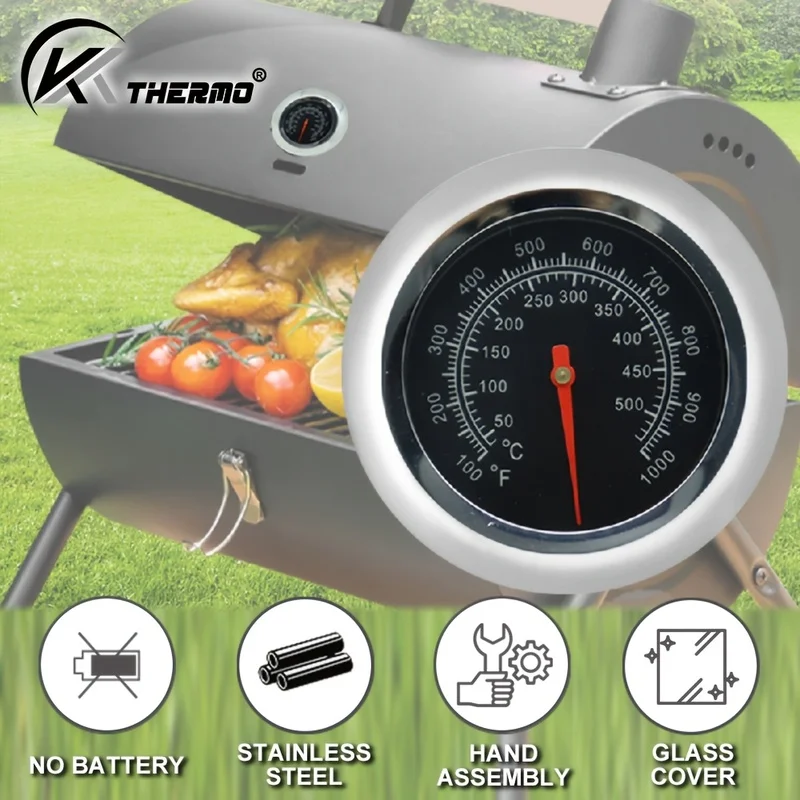KT THERMO 3 Inch BBQ Grill Thermometer Stainless Steel Smoker Temperature Gauge Easy Read Charcoal Grill Replacement