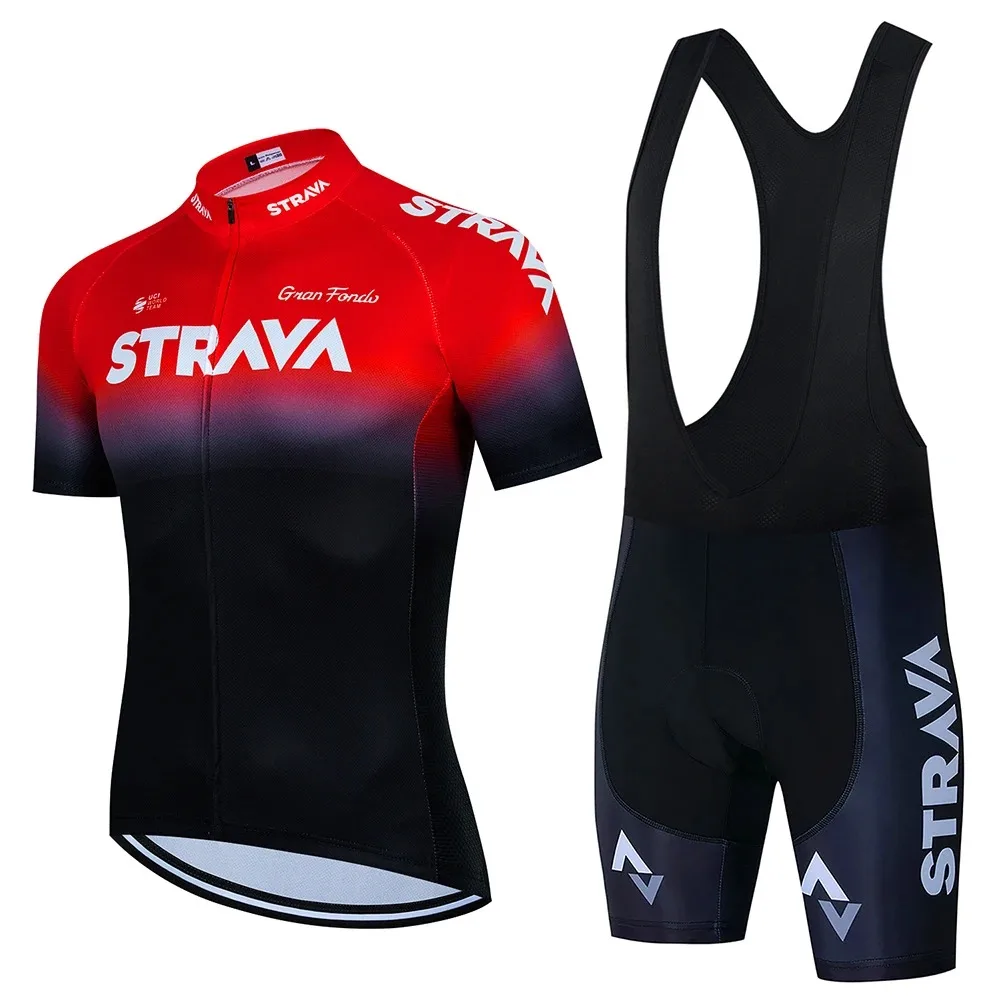 2024 Strava Cycling Jersey Set Summer Short Sleeve Breathable Men\'s MTB Bike Cycling Clothing Uniform Suit