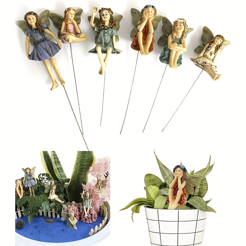 Figurines de Petites Fées en Pot pour Décoration de Pelouse, Plantes Miniatures, Ornements d'Extérieur, Accessoires de Jardin, 6 Pièces