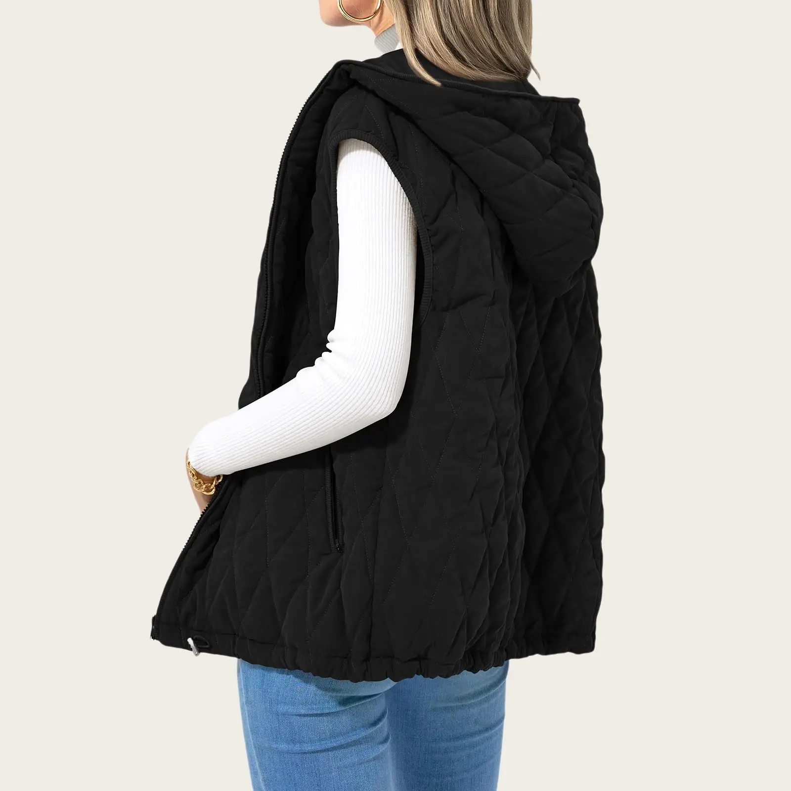 Hooded Puffer Vest Women Lightweight Quilted Coats Vests Zipper Sleeveless Jackets Puffy Down Outwears with Pockets