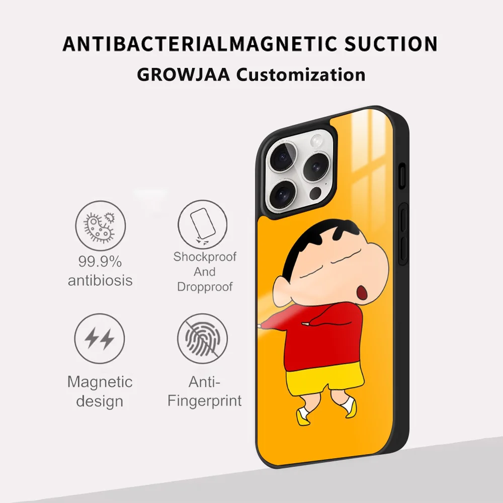 C-Crayon S-Shin-chan Cute Cartoon Phone Case For iPhone 15 14 13 12 11 Pro Max Plus Mini Mirror Magnetic Cover Funda Magsafe